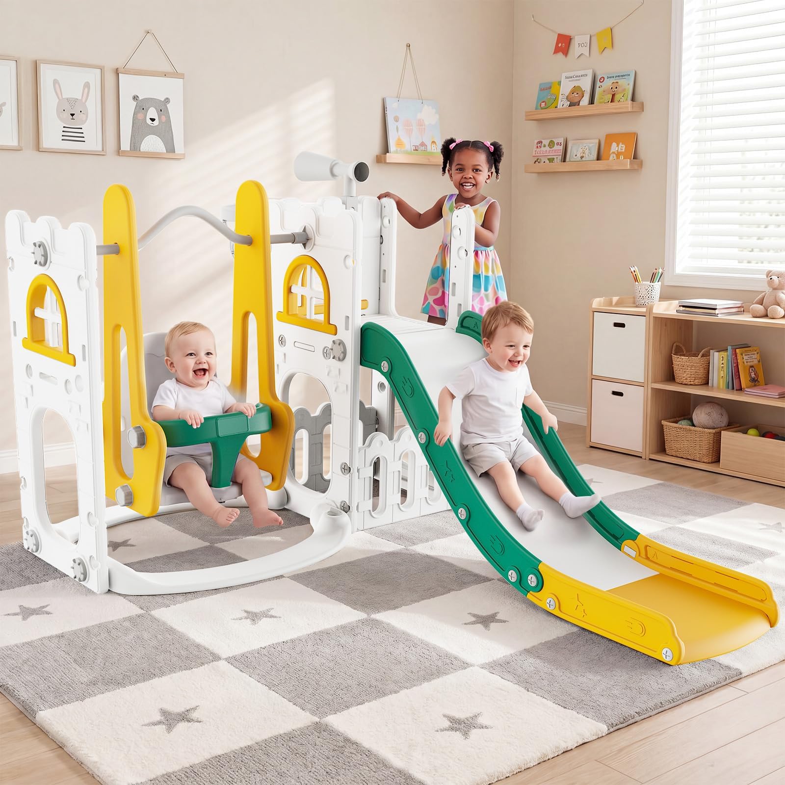 Kids Outdoor Slide Set - 7 in 1 Toddler Slide And