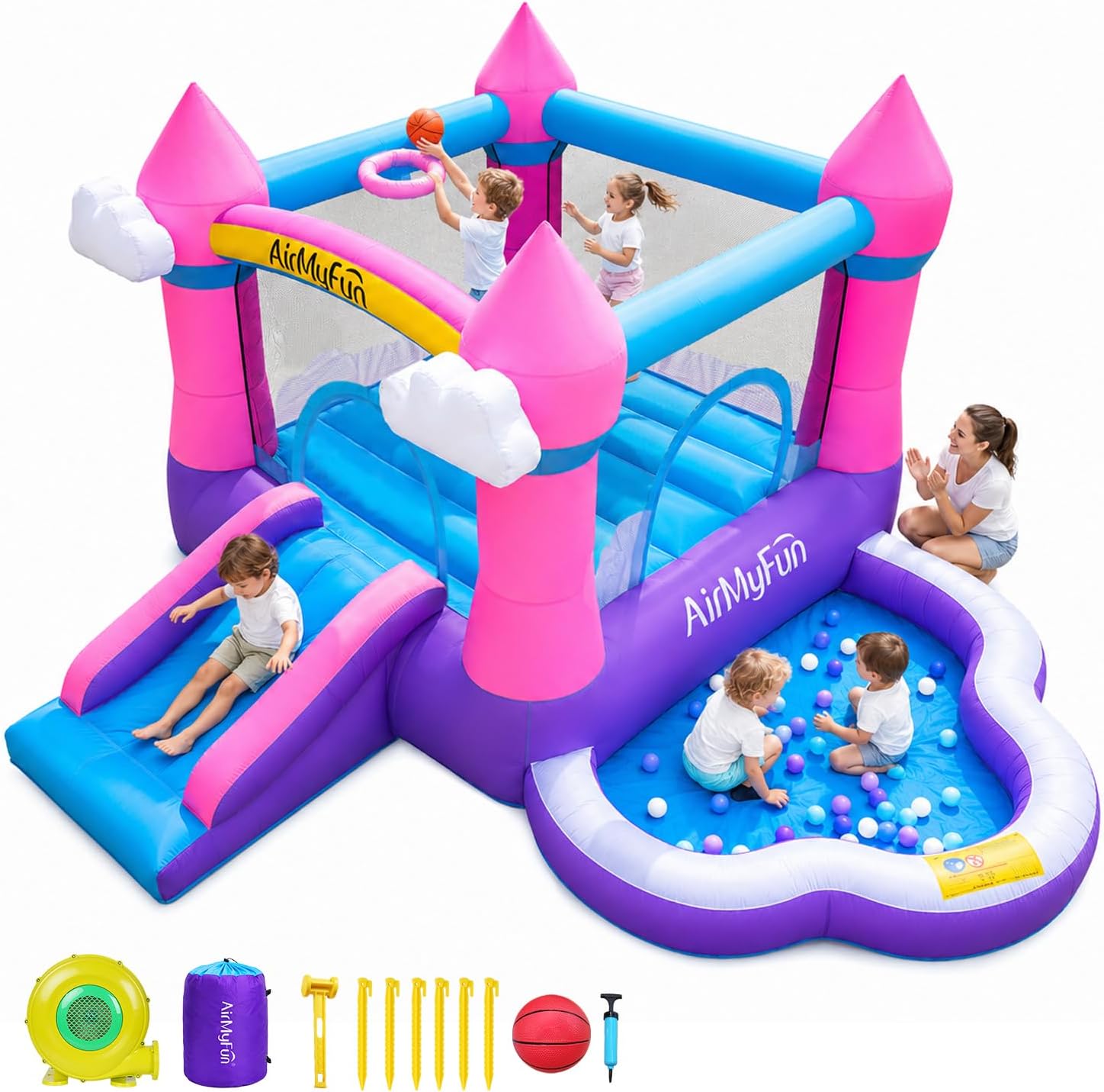 Kids Outdoor Pool - Pink Indoor/Outdoor Inflatable Bounce House for