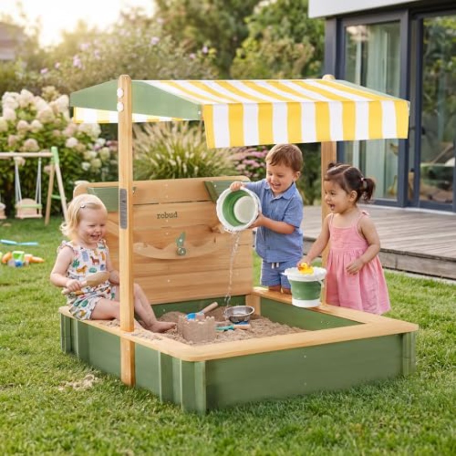 Kids Outdoor Seating - Outdoor sandbox for kids: wooden, green,