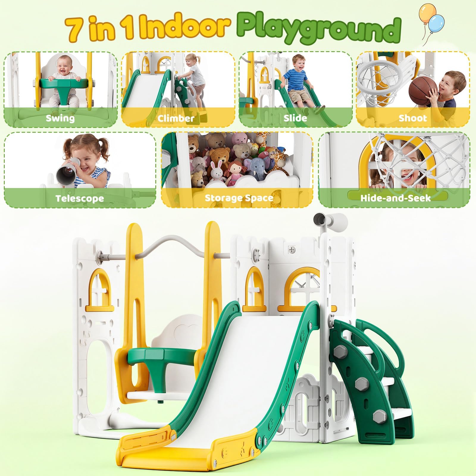 7 in 1 Toddler Slide And Swing - Kids Outdoor Slide Set ulasan dan harga