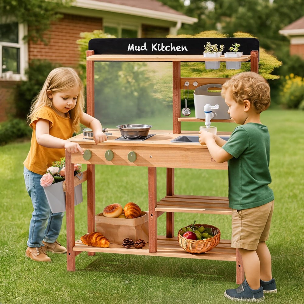 US Shipping Wooden Mud Kitchen - Kids Outdoor Mud Kitchen ulasan dan harga
